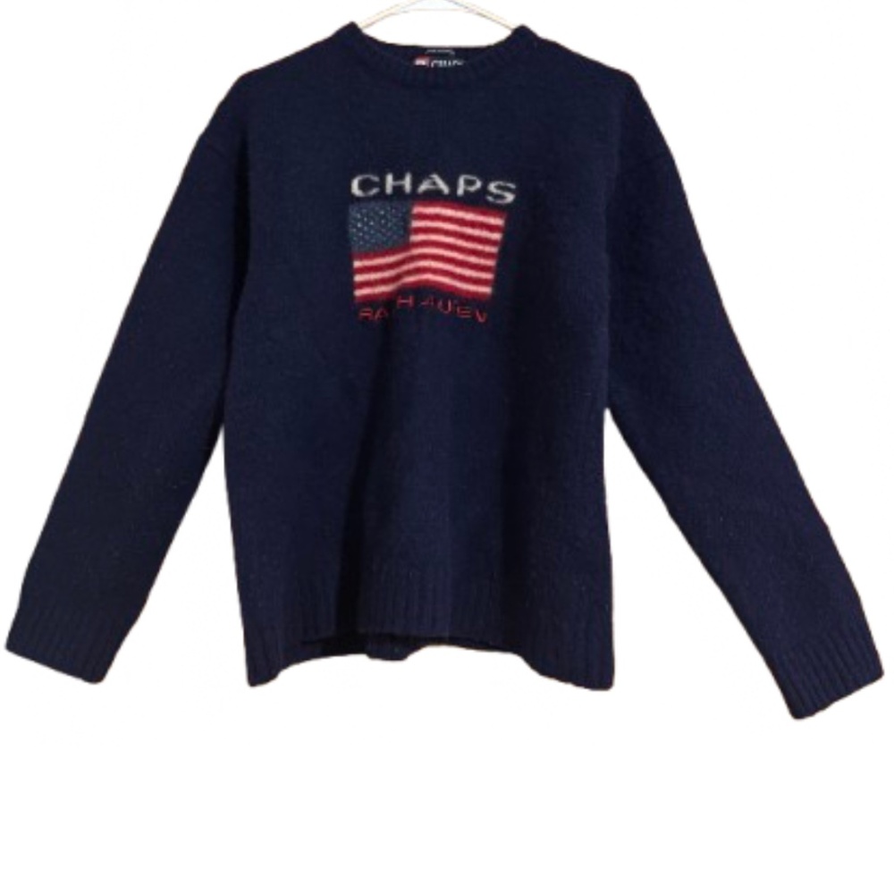 Chaps RL Women’s Navy 100% Lambswool US Flag Logo Winter Casual Sweater Sz-S/M